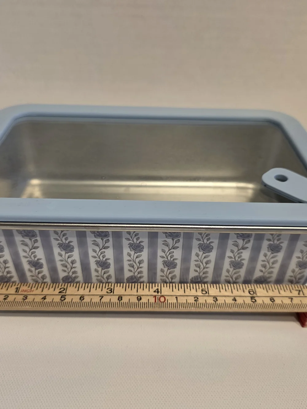 Blue Patterned Stainless Steel Food Storage Tray with Lid